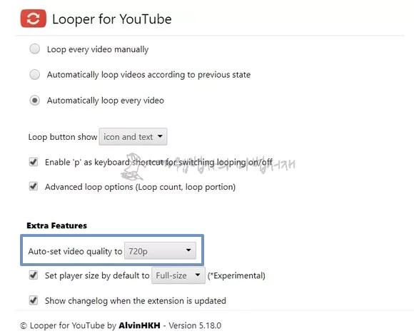 유튜브 반복재생 확장 프로그램 Looper for YouTube 옵션